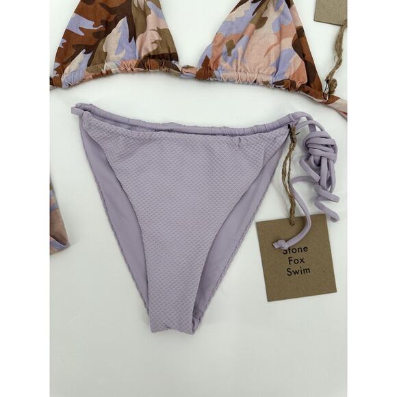 Stone Fox Swimwear Tropical Triangle Halter Tie Bikini Top & Bottom Size Large - Picture 2 of 4